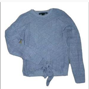 Veronica Beard jeans sweater Linen Blend tie Front Blue open knit crochet sheer.